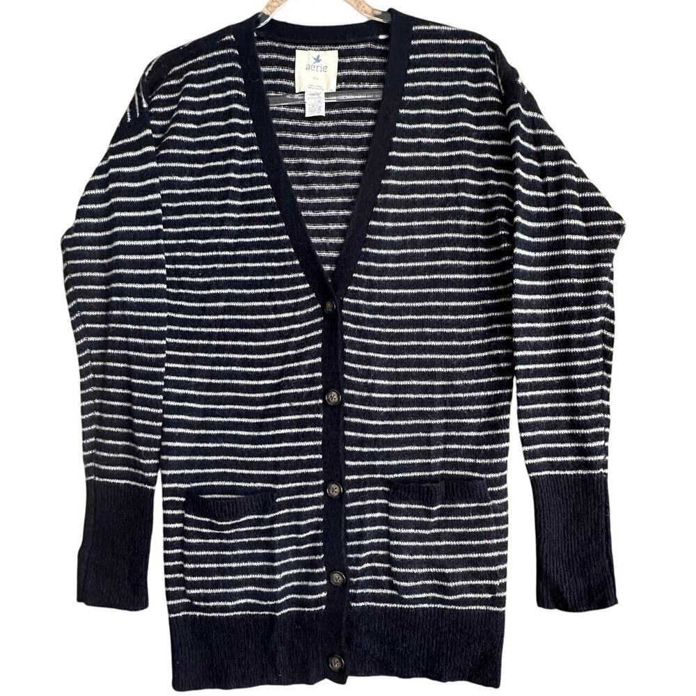 Aerie Mohair Blend‎ Button-Up Nautical Striped Cardigan Womens Sz. S